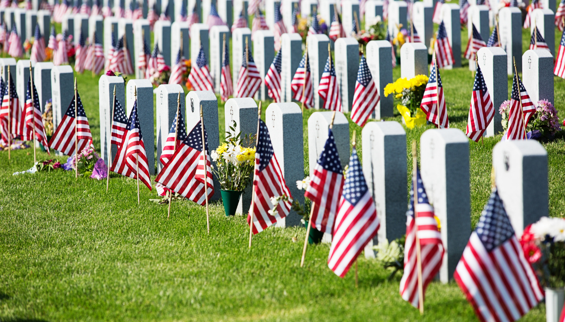 flags with veteran memorials