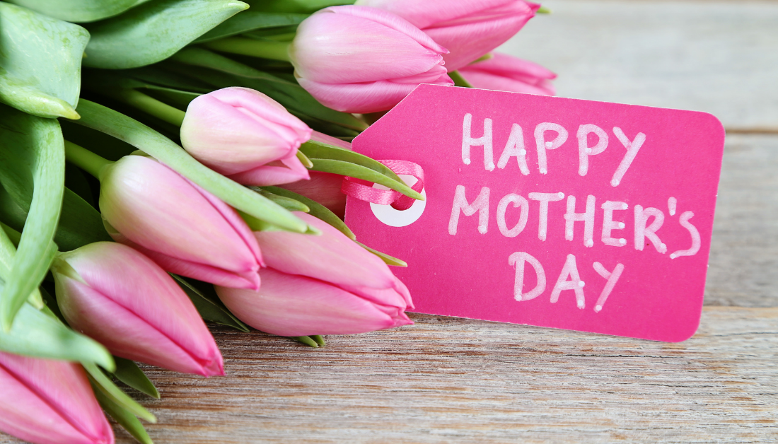 pink tulips with Happy Mother's Day tag